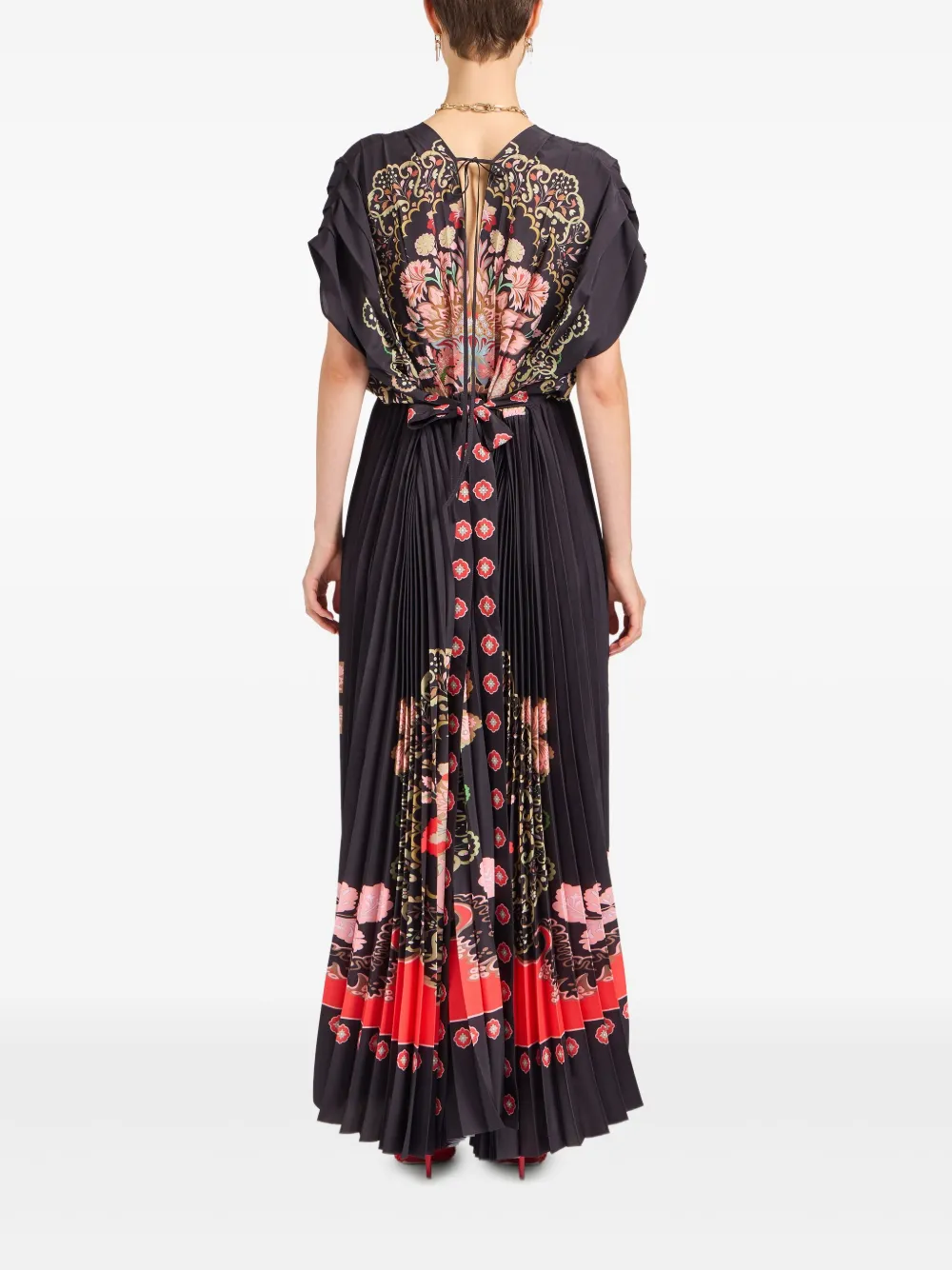 La Doublej Belted Pleated Printed Crepe De Chine Maxi Dress In Multi