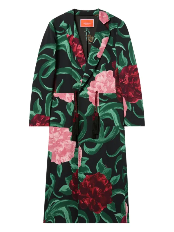 La DoubleJ Duster Floral Tassel Coat in Black