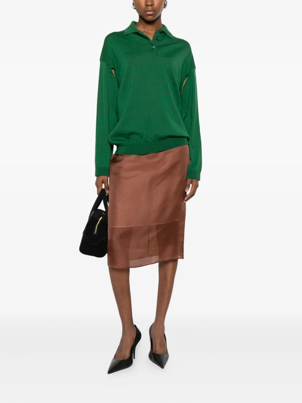 Bite Studios Buttoned Polo Sweater In Green