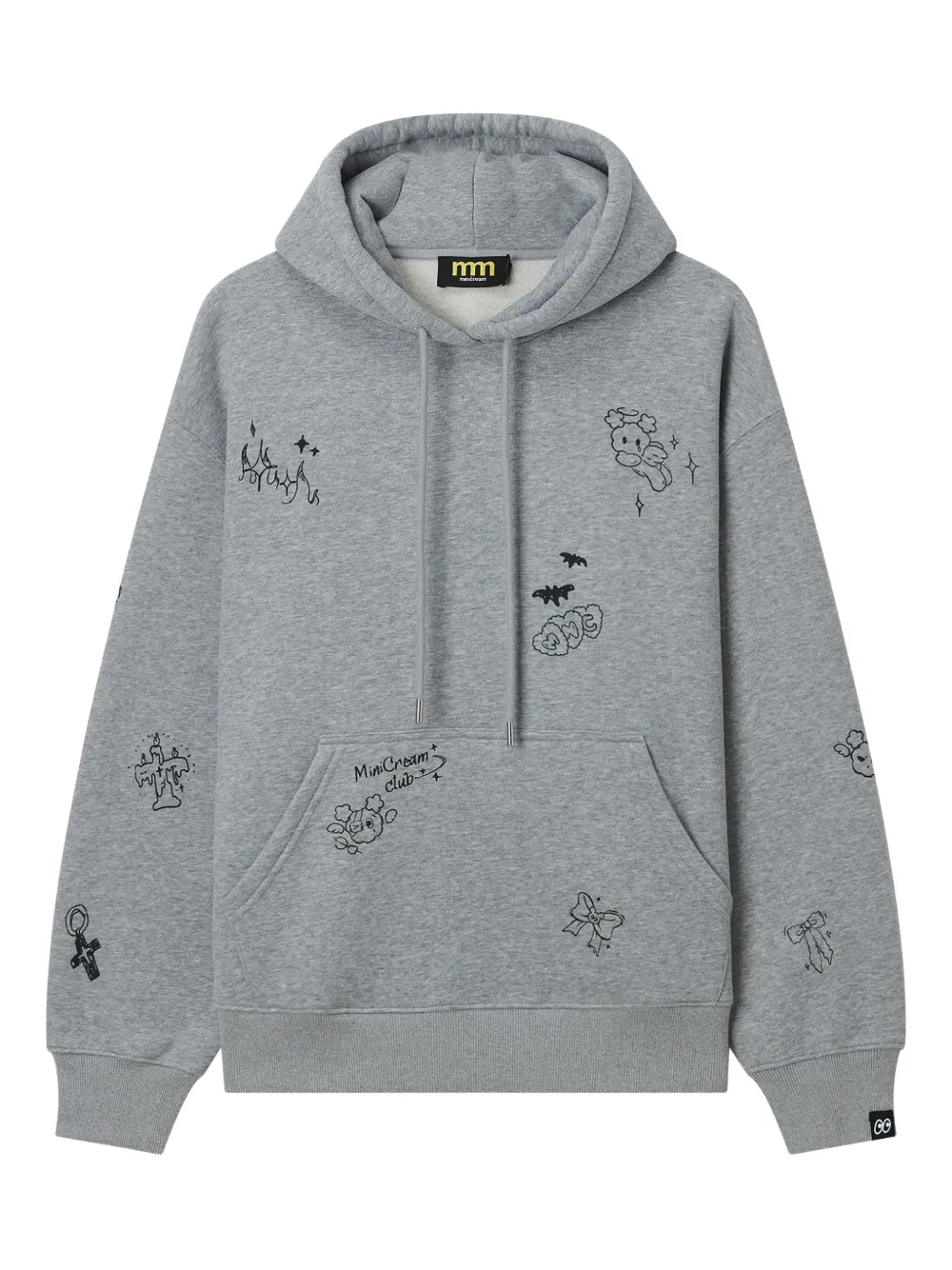 Mini Cream graphic-print drawstring hoodie | Grey | Image 1