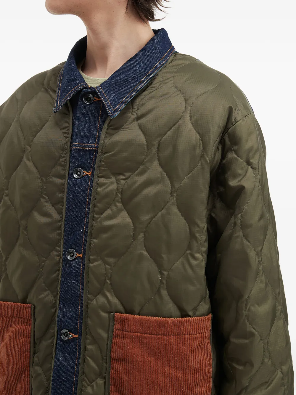 Aftermaths Quilted Panelled Jacket In Green