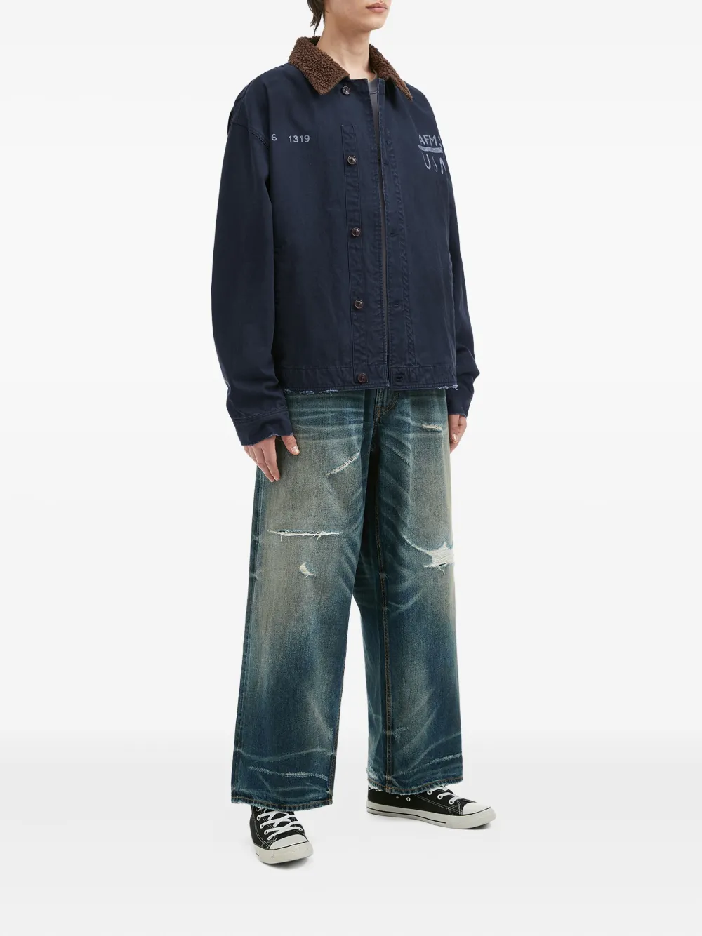 Aftermaths Logo-print Shirt Jacket In Blue
