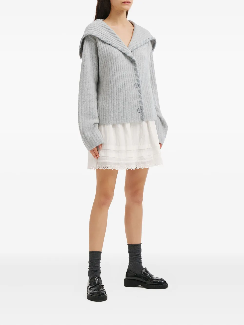 B+ab Ribbed-knit Cardigan In Gray