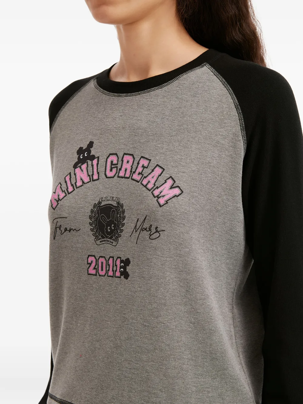 Mini Cream Long-sleeve Cropped Top In Gray