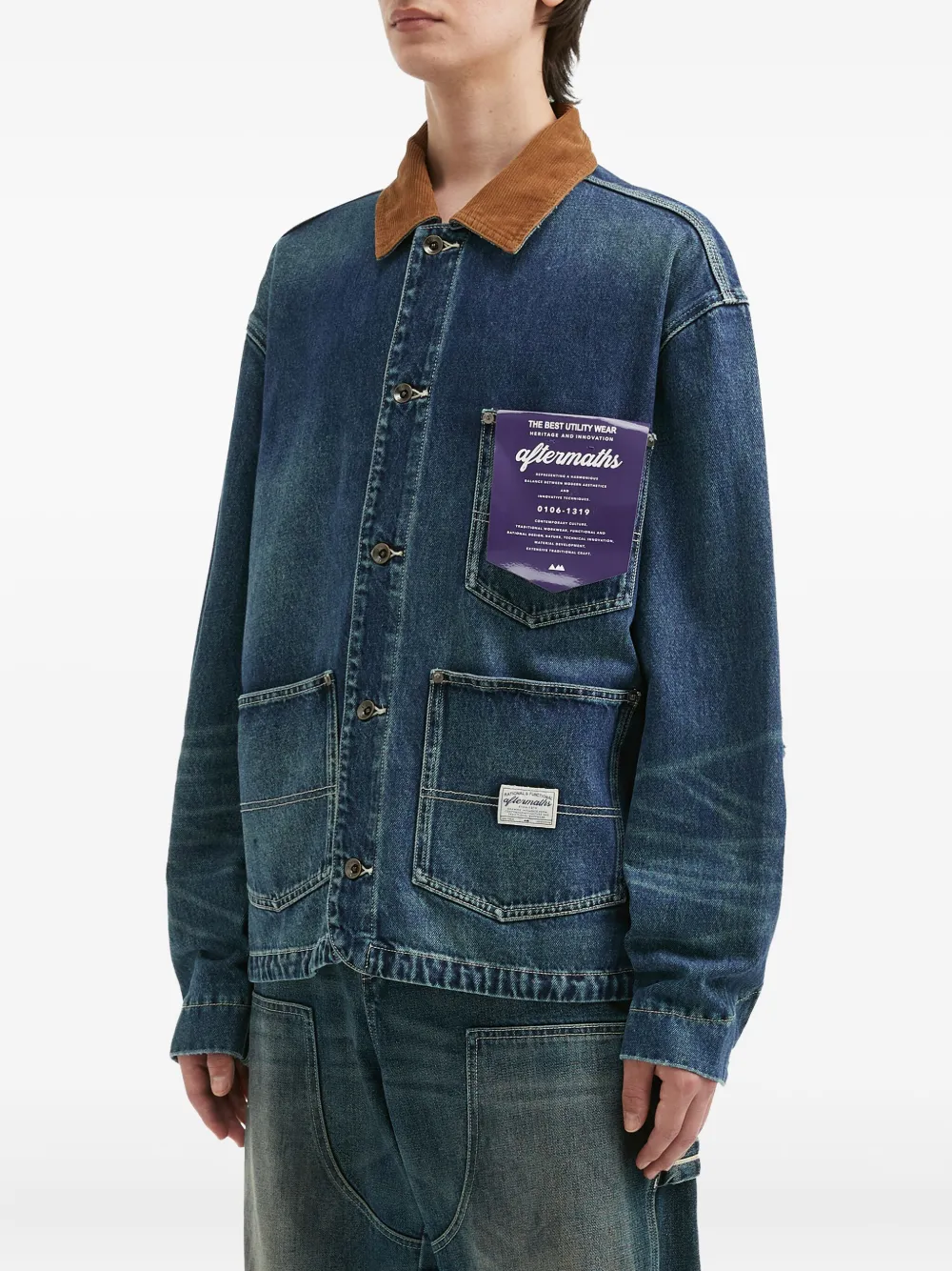 Aftermaths Corduroy-collar Denim Jacket In Blue