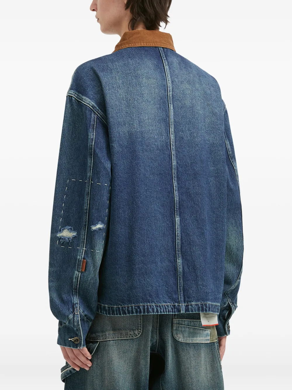 Aftermaths Corduroy-collar Denim Jacket In Blue