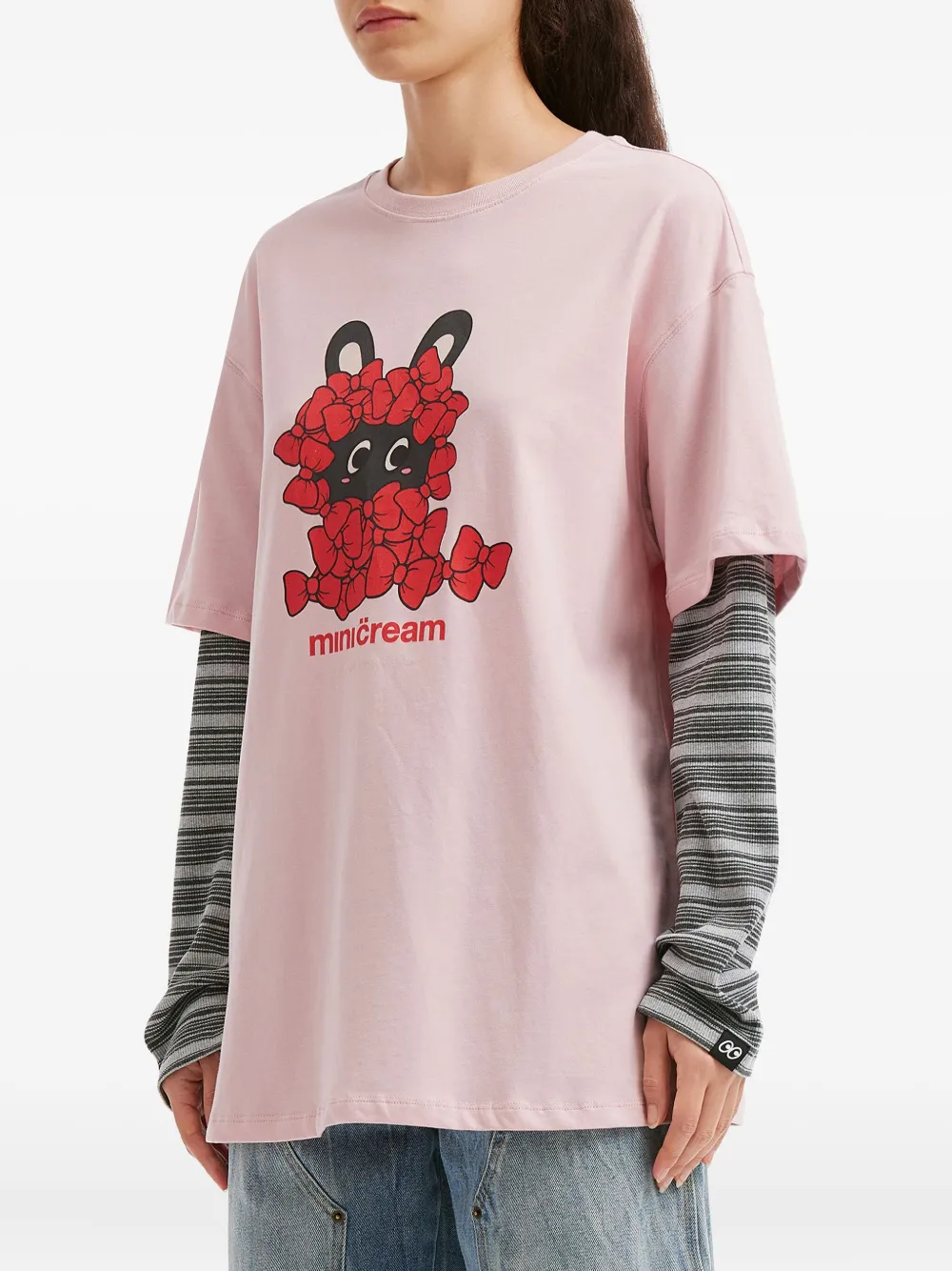 Mini Cream Graphic Crew-neck Top In Pink
