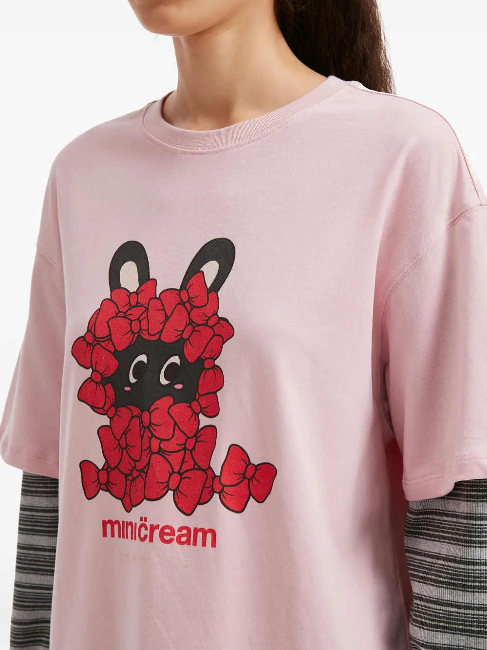 Mini Cream Graphic Crew-neck Top In Pink