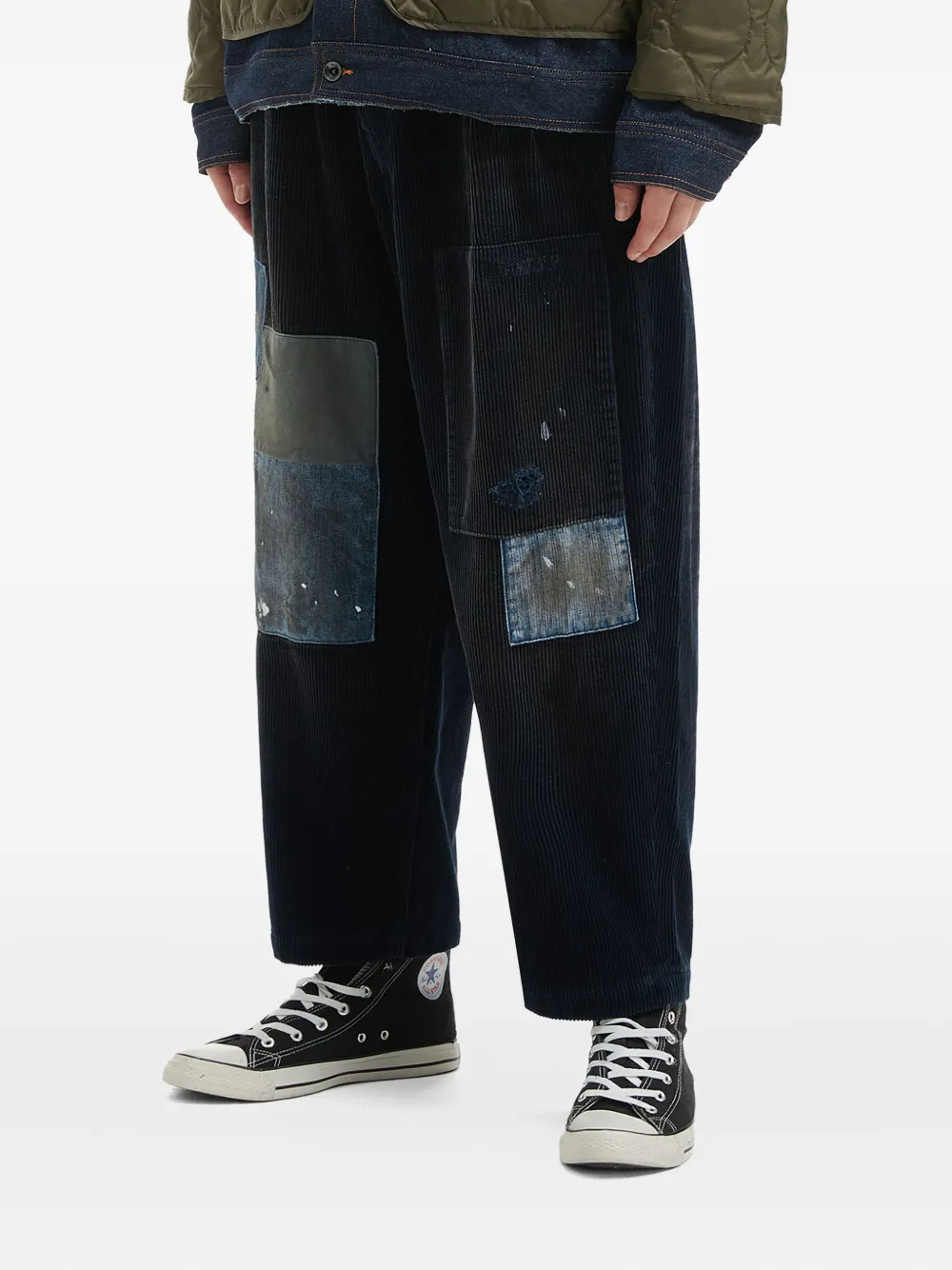 Aftermaths Patchwork Wide-leg Trousers In Blue