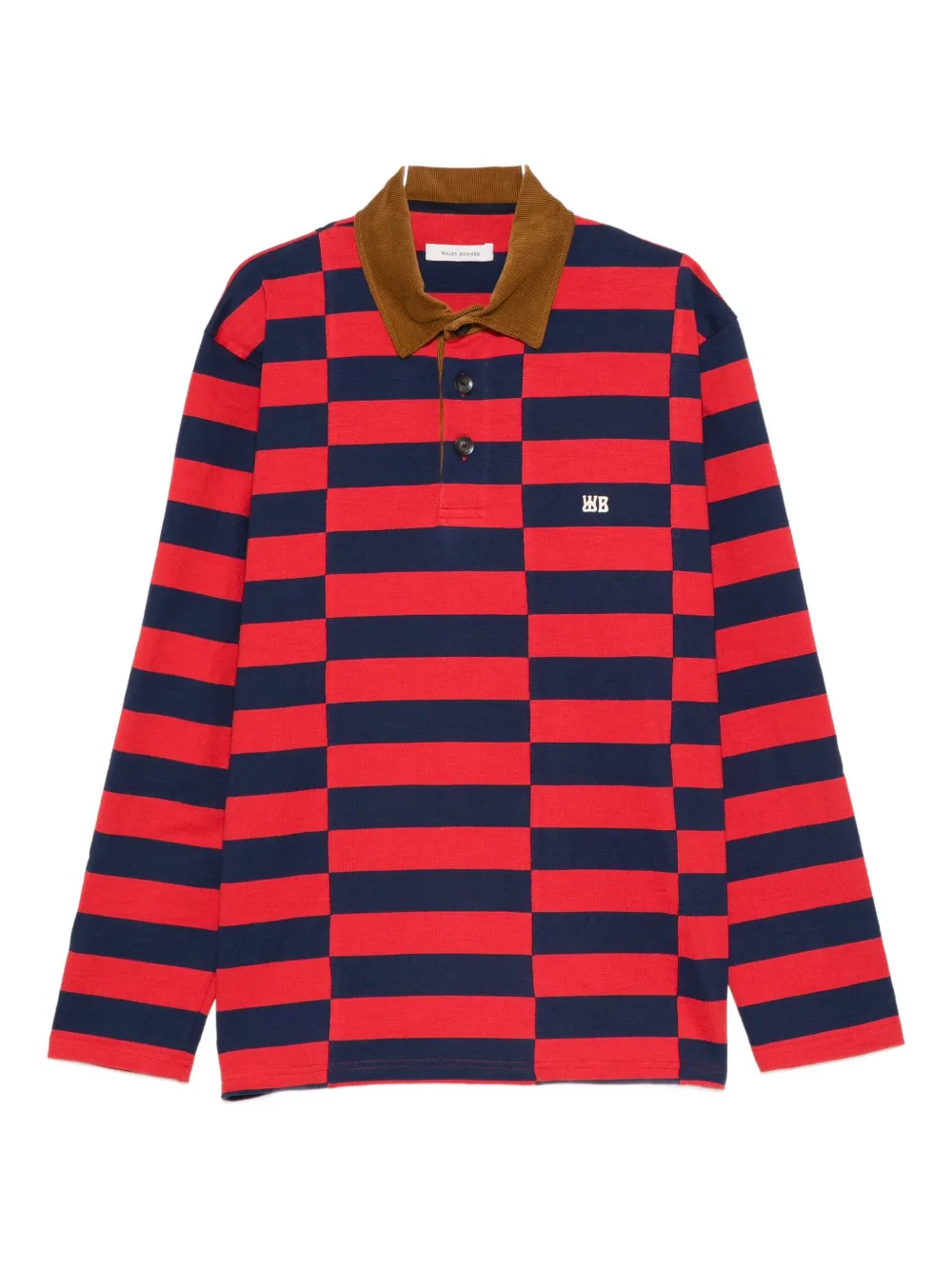 Wales Bonner striped corduroy-collar polo shirt - Rosso