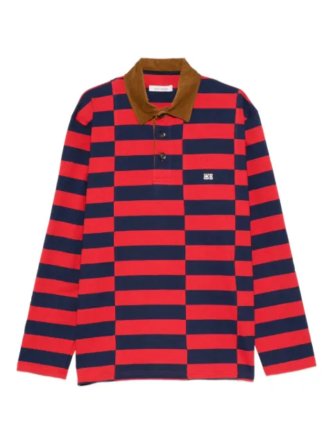 Wales Bonner striped corduroy-collar polo shirt