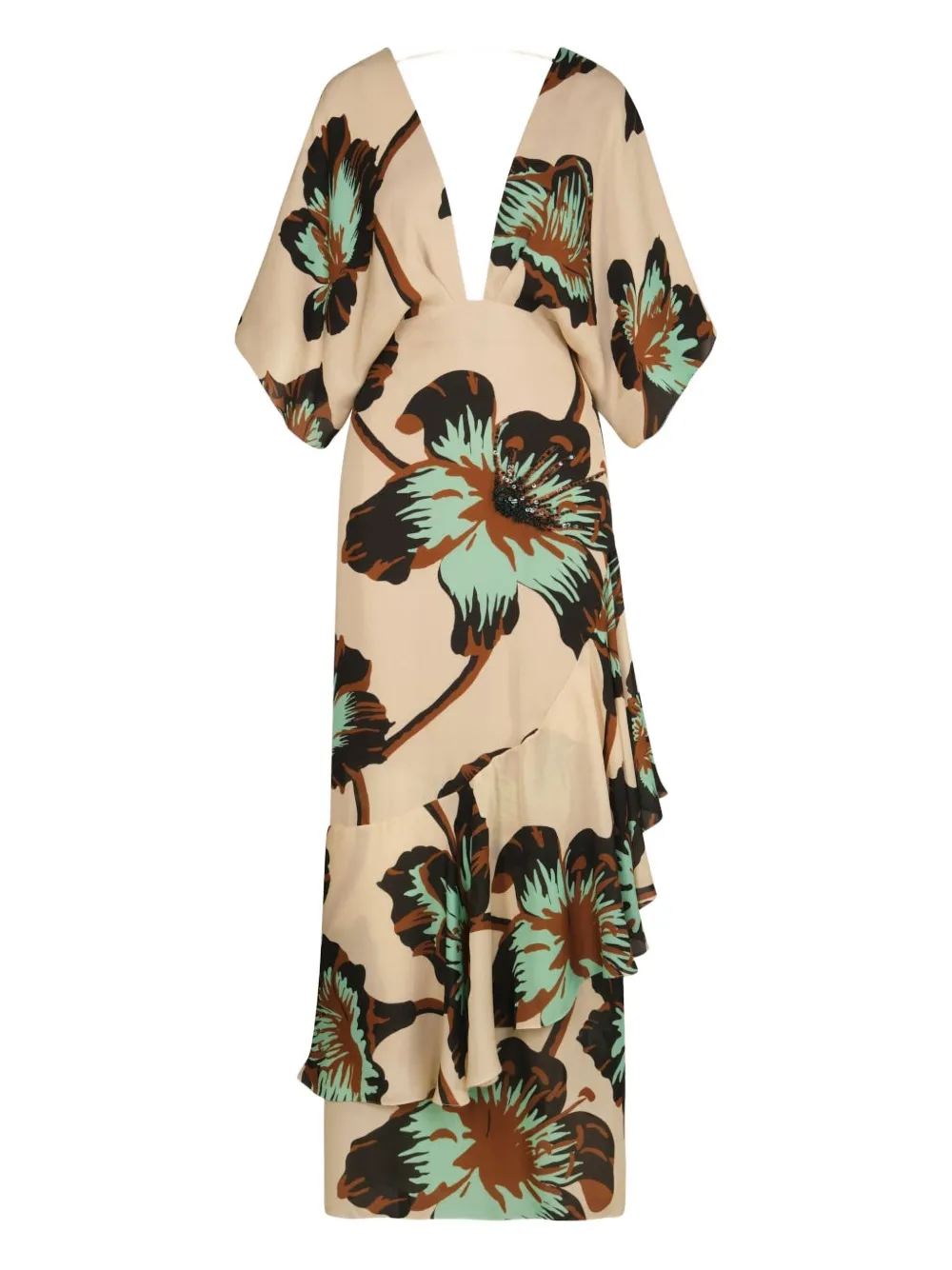 Johanna Ortiz Abito a fiori con ruches Tesoro Escondido - Toni neutri