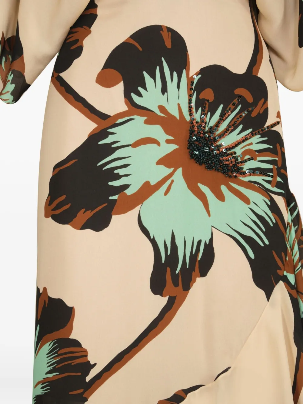 Johanna Ortiz Tesoro Escondido jurk met ruches en bloemen Beige