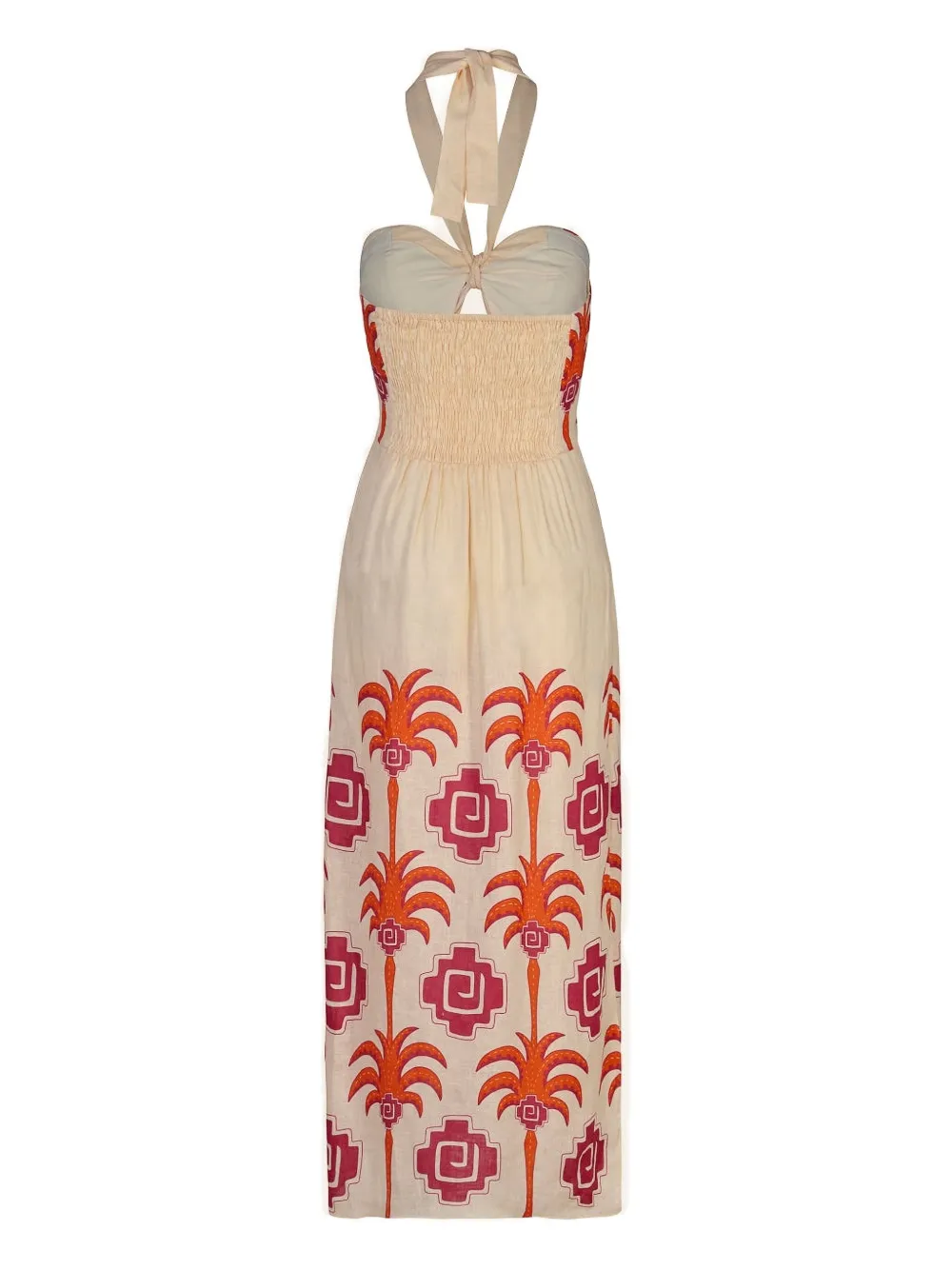Johanna Ortiz Water Adventure Halterneck Printed Linen Midi Dress In Neutral
