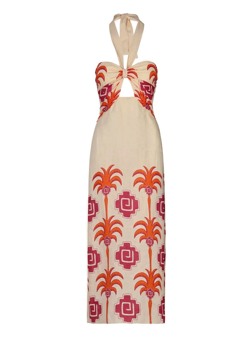 Johanna Ortiz Water Adventure Halterneck Printed Linen Midi Dress In Neutral