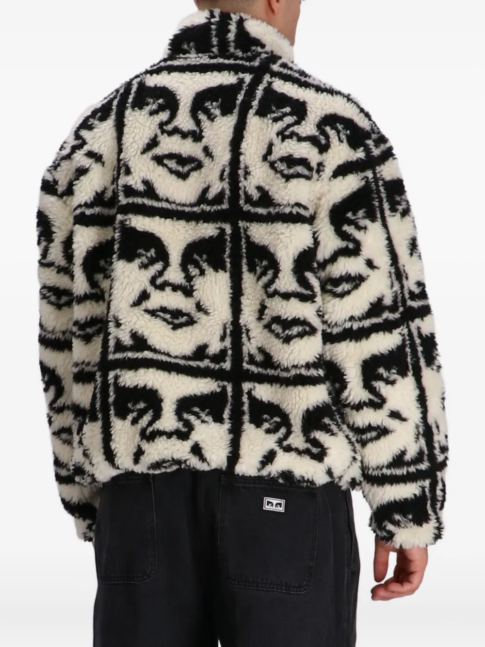 Obey Mens Black Multi Repeated Icon Sherpa Jacket In Multi