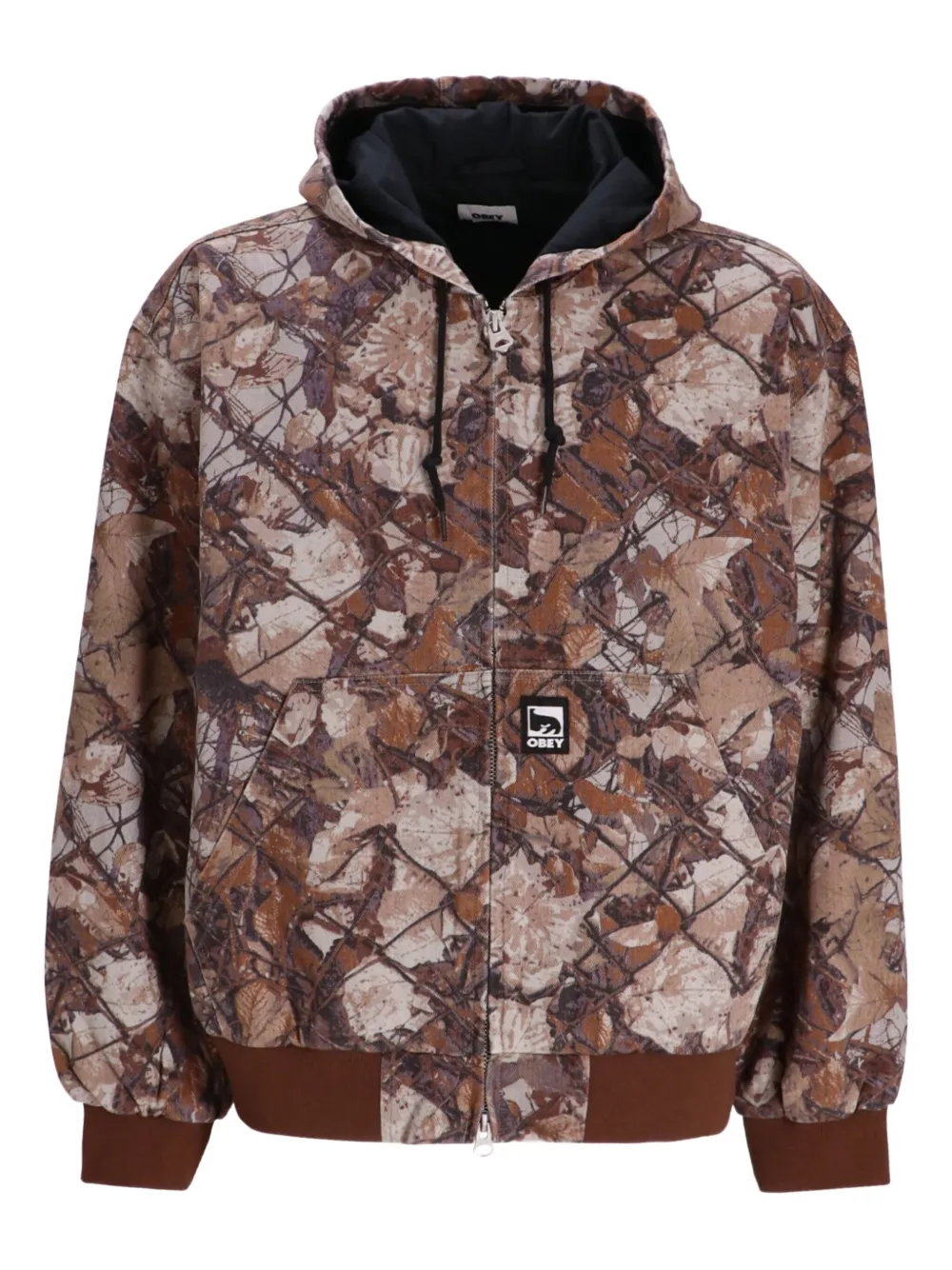 Obey hooded print jacket | Brown | Image 1