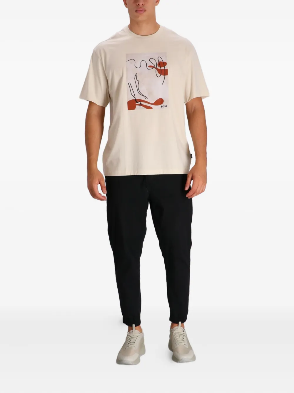 BOSS T-shirt met grafische print - Beige