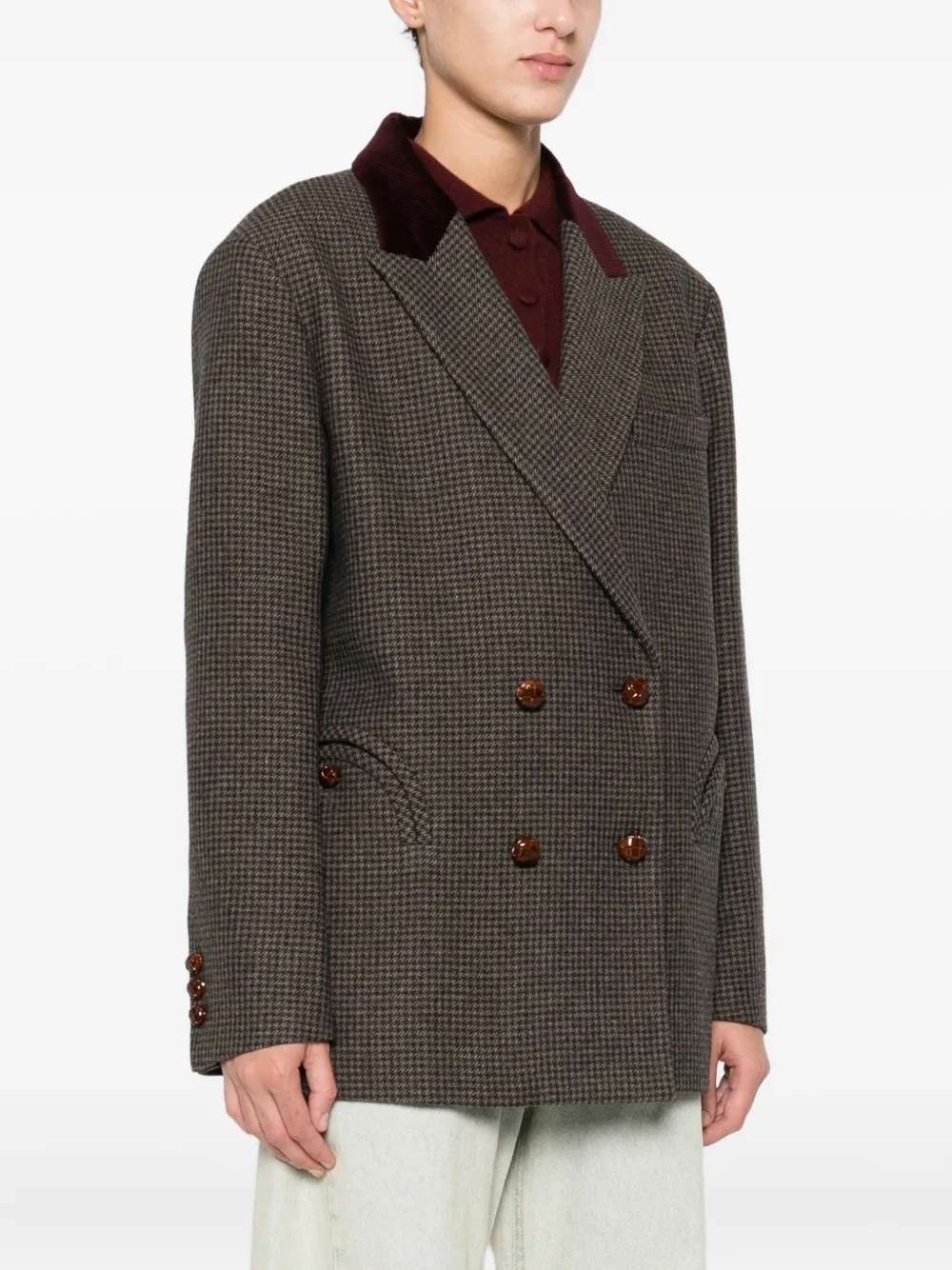 Blazé Milano Double-breasted Corduroy-collar Blazer In Brown