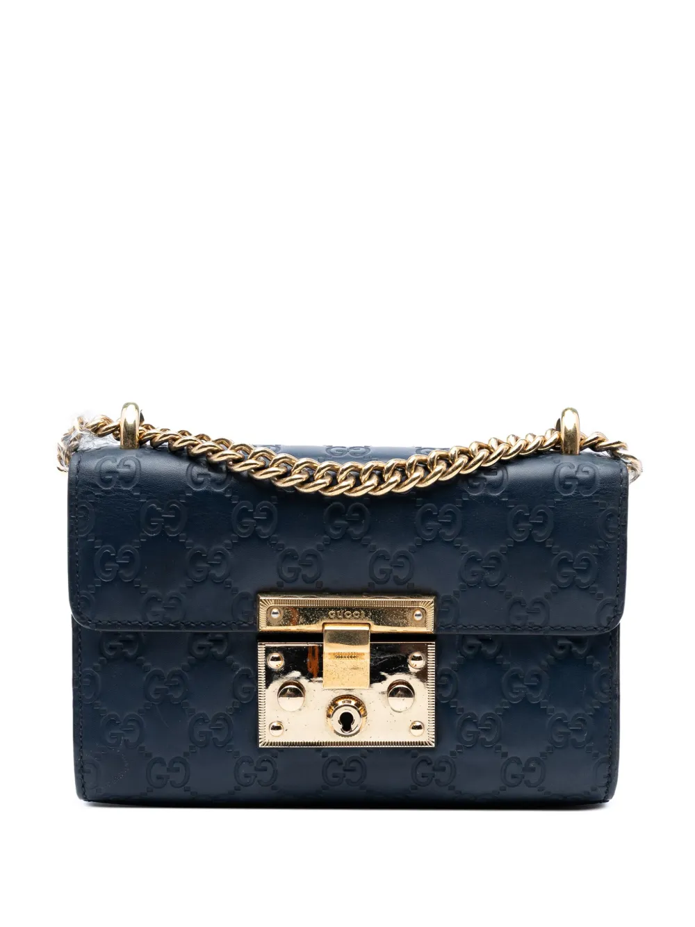 Pre-owned Gucci 2016-2025 Small Ssima Padlock Crossbody Bag In Blue