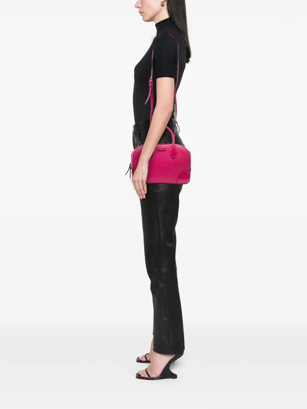 Pre-owned Gucci 2016-2025 Diamante Bright Leather Satchel In Pink