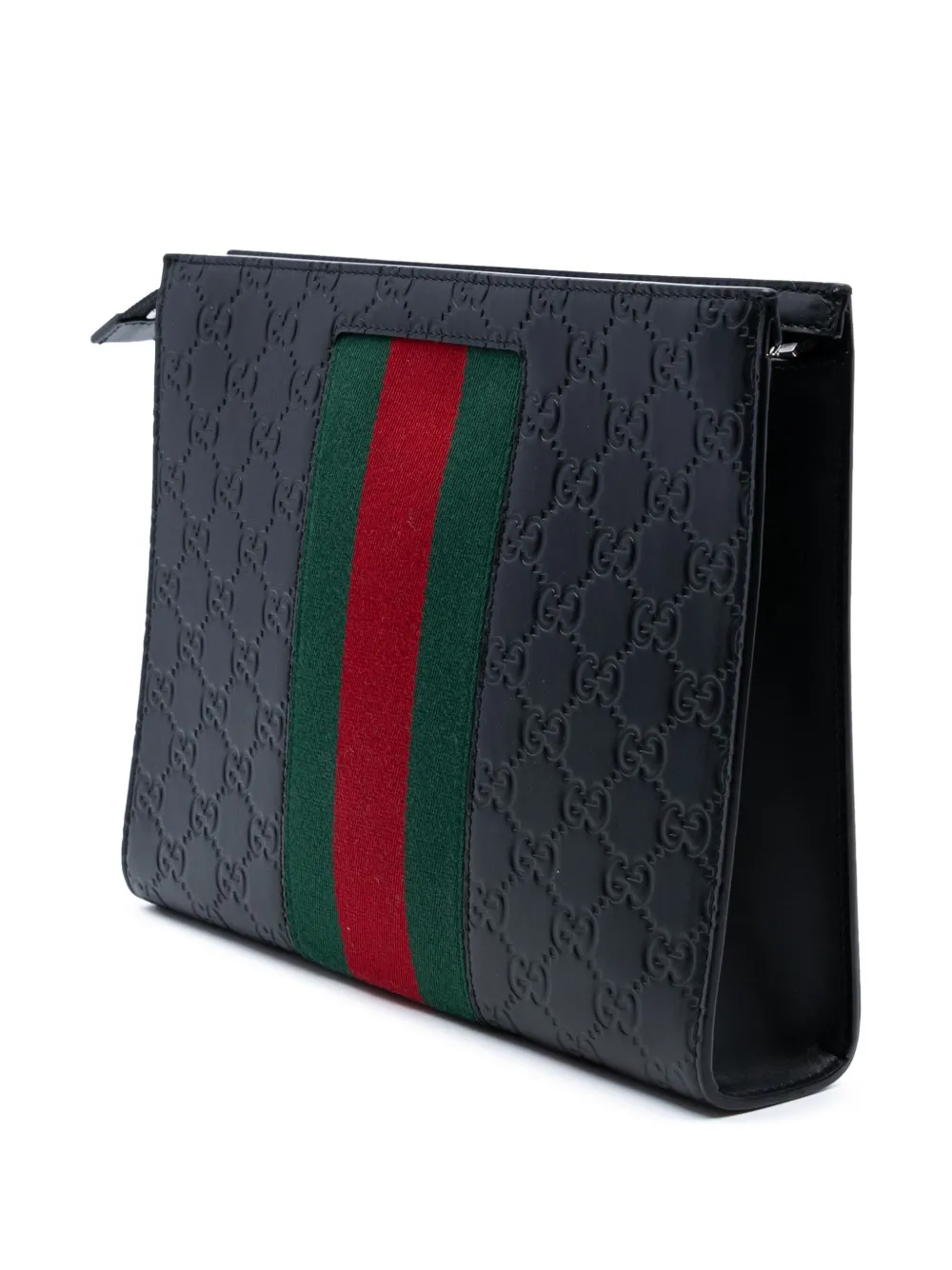 Pre-owned Gucci 2000-2015 Ssima Web Clutch Bag In Black