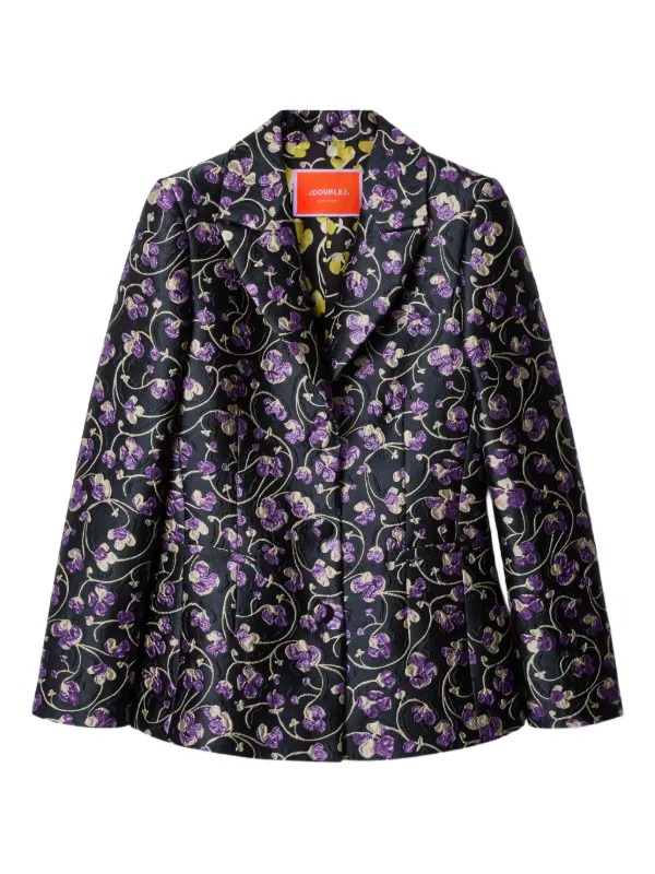 La DoubleJ Jacquard Floral Blazer in Black