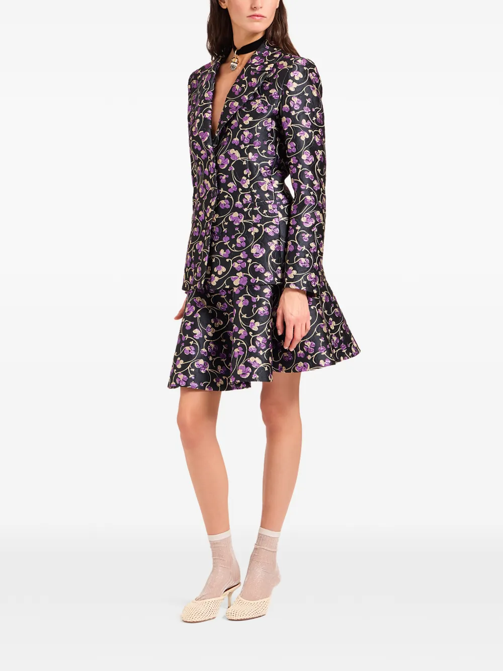 La Doublej Jacquard Floral Blazer - Black 