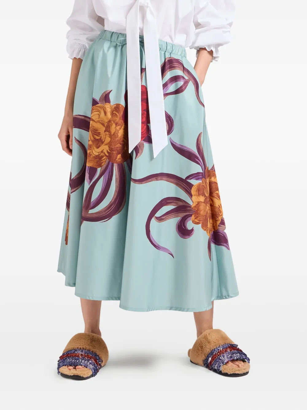 La Doublej Floral Drawstring Midi Skirt In Green