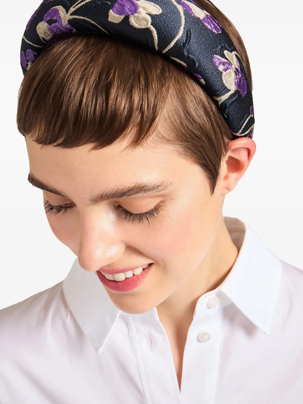 La Doublej Medici Floral-jacquard Headband In Brown