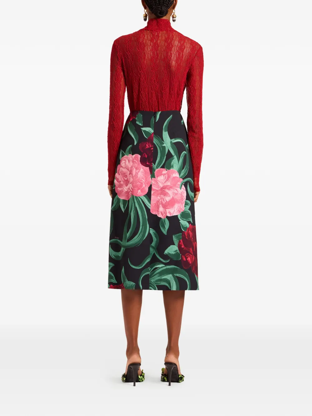 La DoubleJ Midi-rok met bloemenprint Zwart