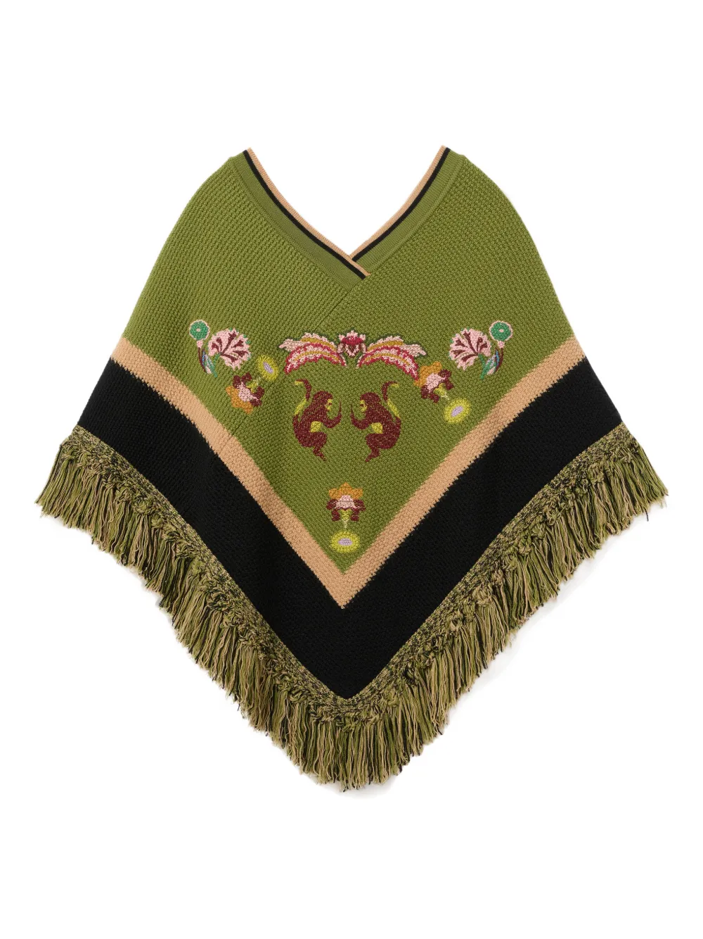 La DoubleJ Embroidered Fringed Dreamcatcher Poncho - Verde