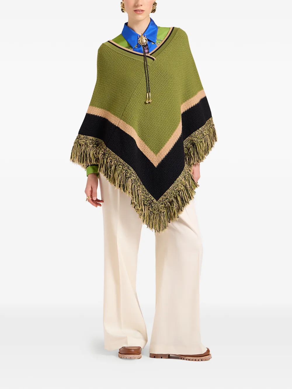  La Doublej Embroidered Fringed Dreamcatcher Poncho - Green 