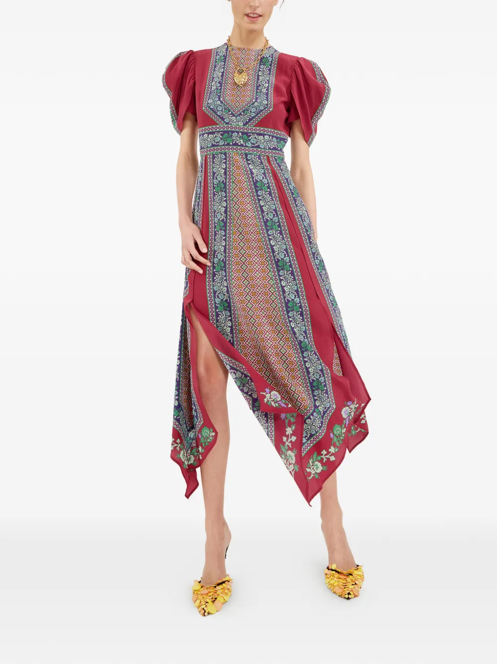 La DoubleJ Midi-jurk met pofmouwen Rood