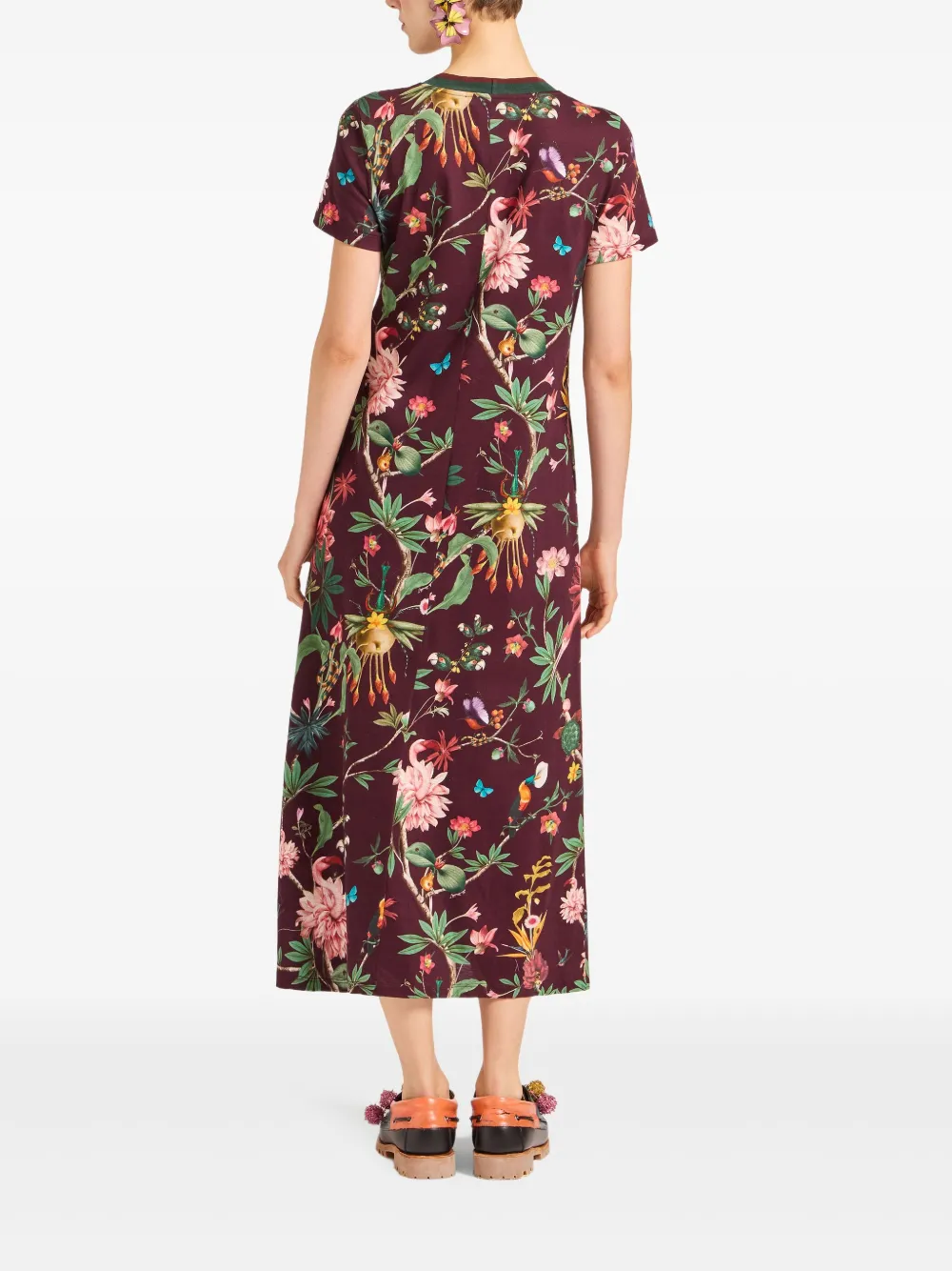 La Doublej Sporty Swing Floral-print Dress In Brown