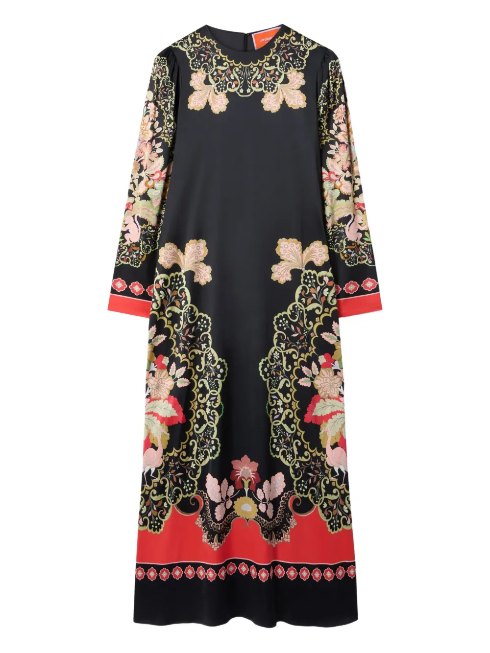 La Doublej Clingy Swing Placed Long-sleeve Maxi Dress In Black
