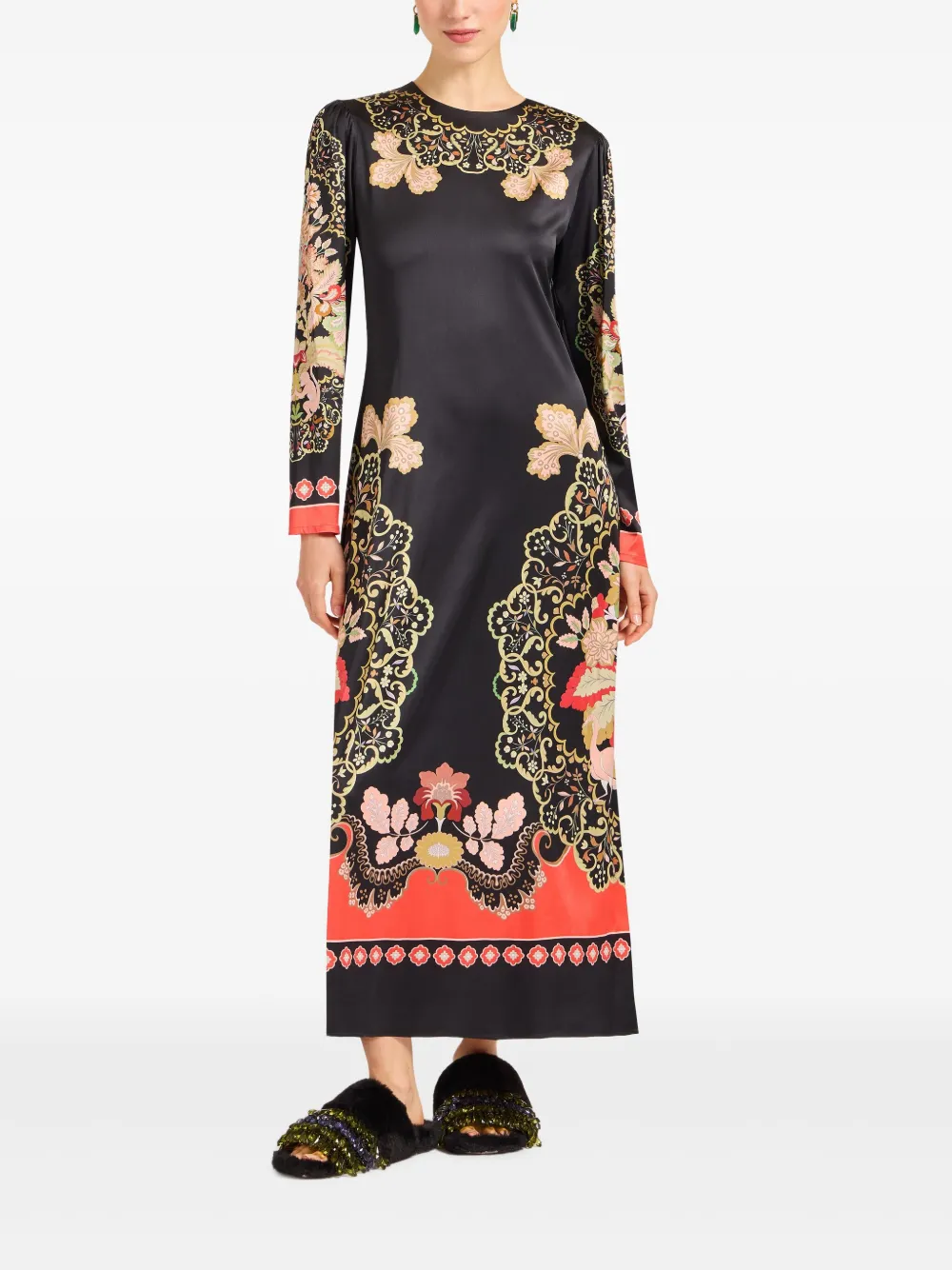 La DoubleJ Clingy Swing maxi-jurk met lange mouwen - Zwart