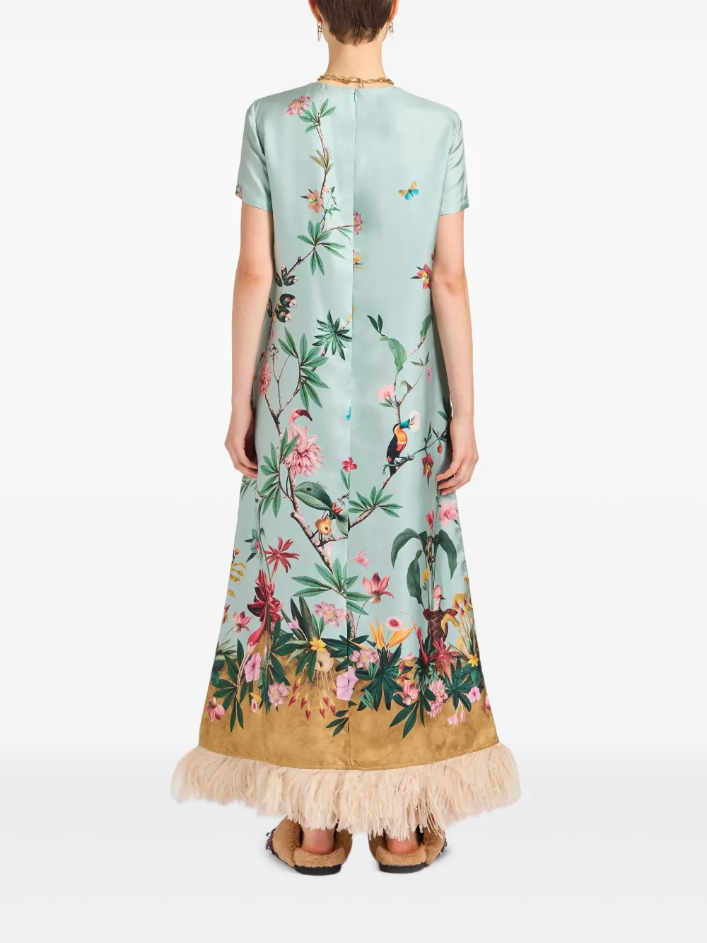 La Doublej Swing Floral-panel Maxi Dress In Blue