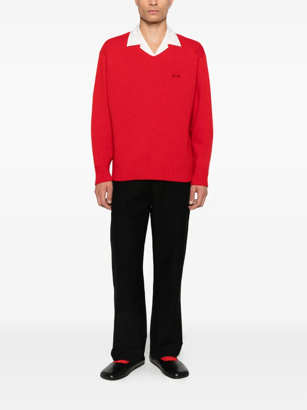 BODE Trui met geborduurd logo en V-hals - Rood