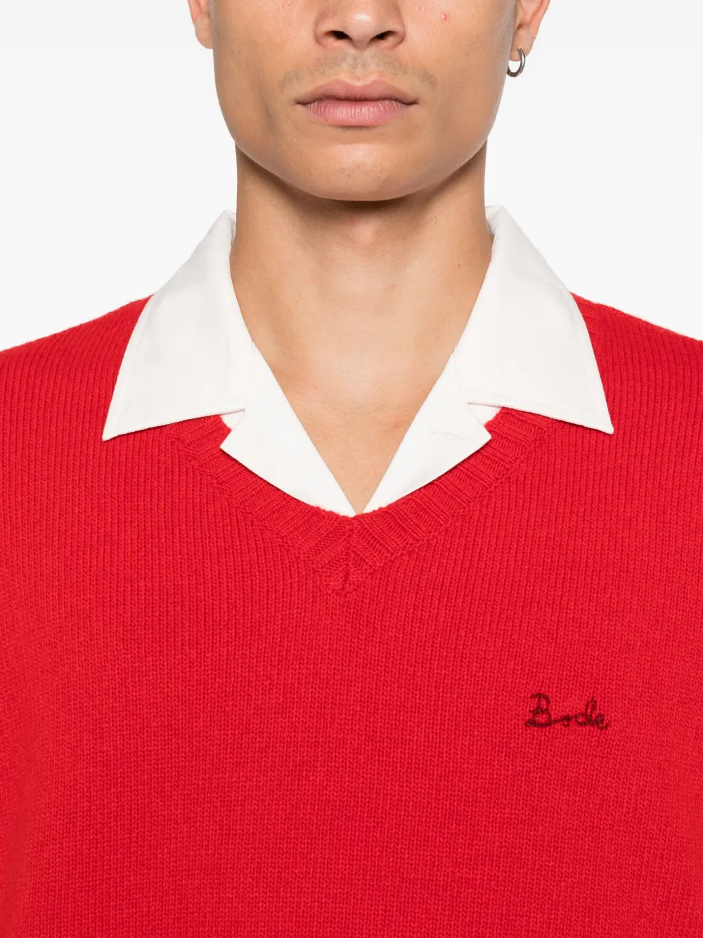 BODE Trui met geborduurd logo en V-hals Rood