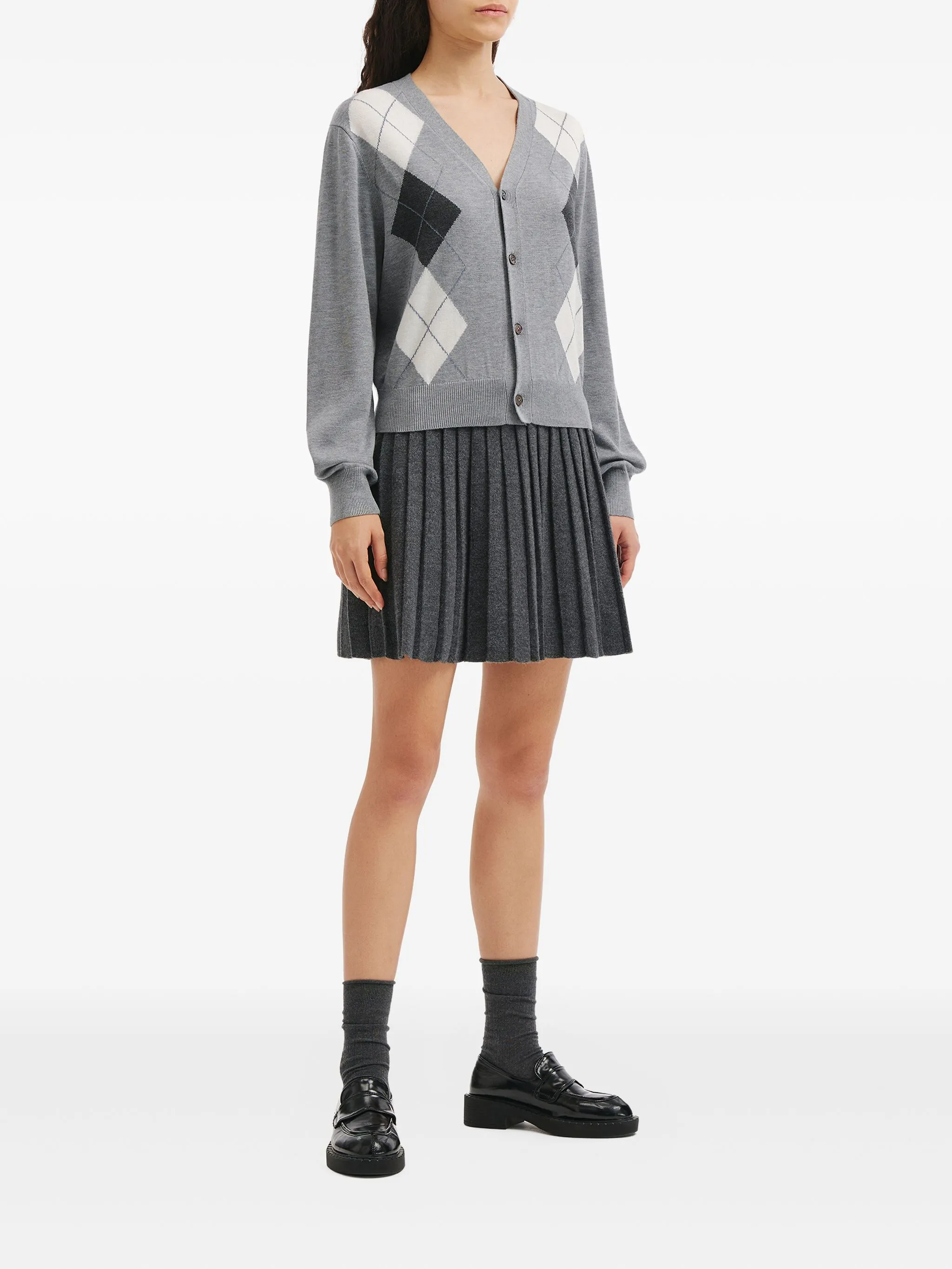 b+ab argyle buttoned cardigan and skirt set