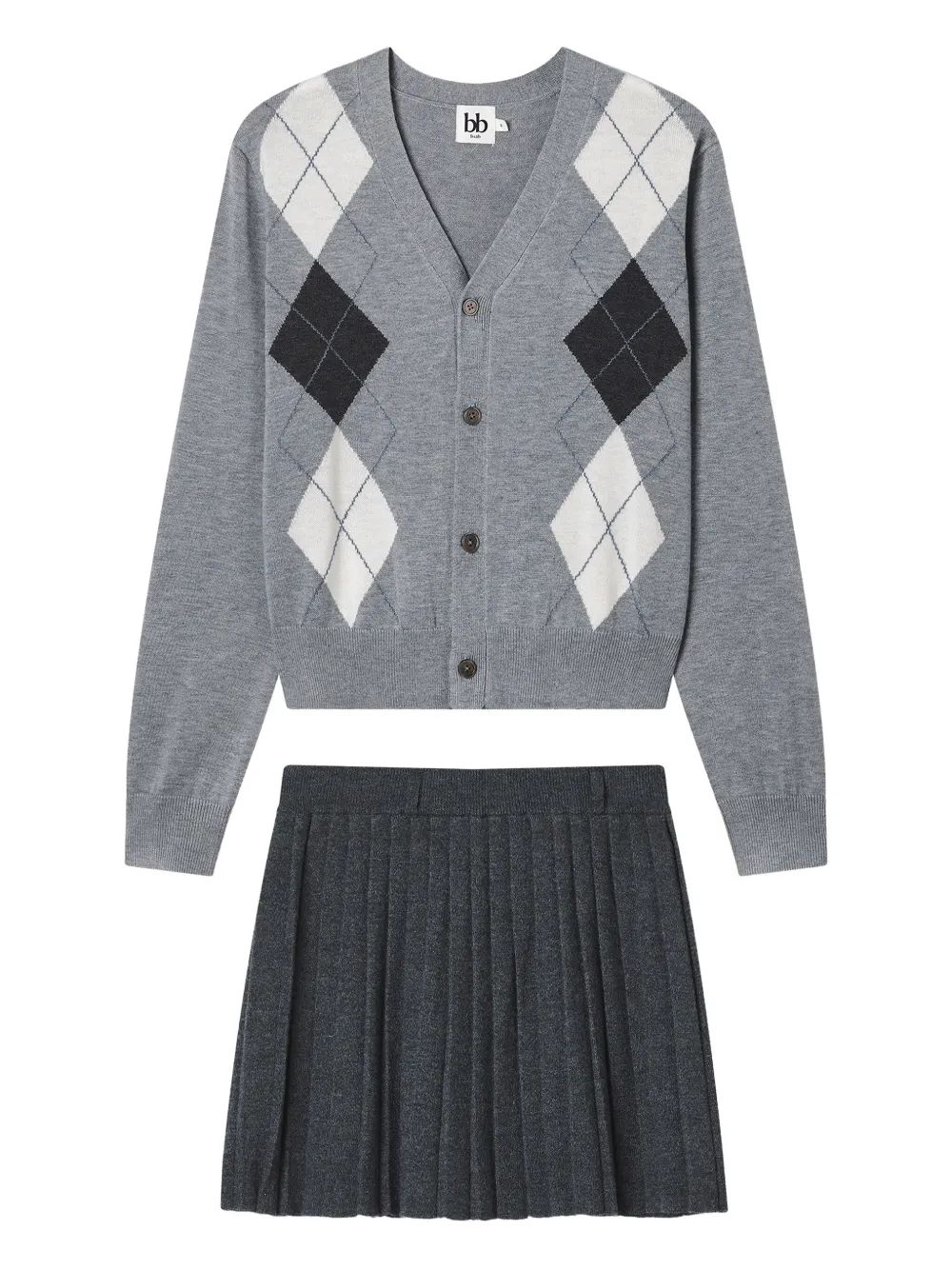 B+ab Argyle Buttoned Cardigan And Skirt Set In Green