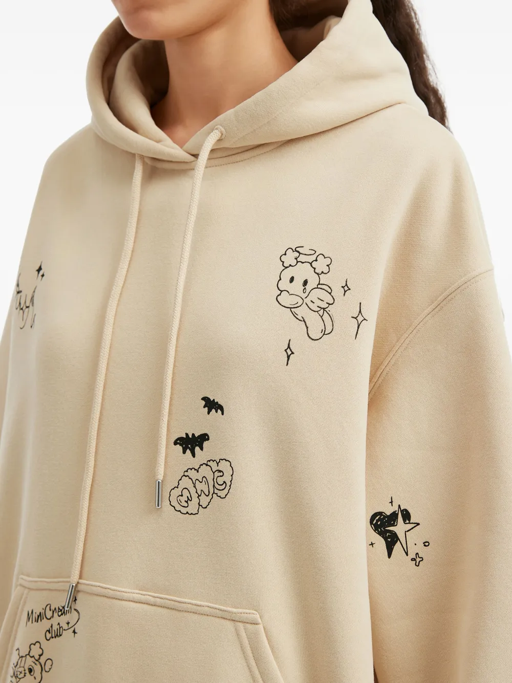 Mini Cream Graphic-print Hoodie In Neutral