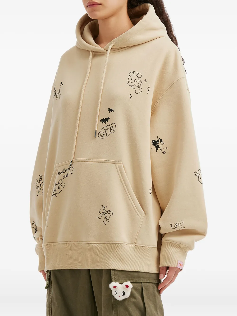 Mini Cream Graphic-print Hoodie In Neutral