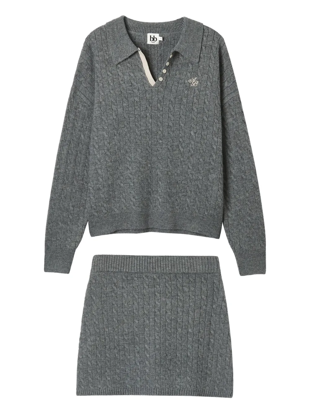 B+ab Cable-knit Mini Skirt Set In Gray