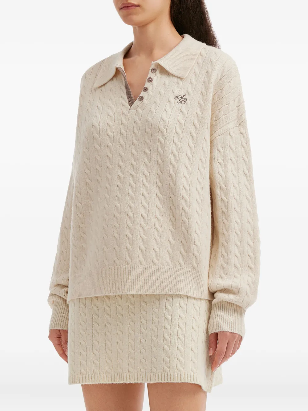 b+ab Kabelgebreide jumpsuit met knopen Beige