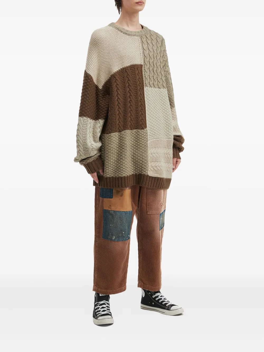 aftermaths patchwork cable-knit sweater | Knitted Sweaters | Image 2