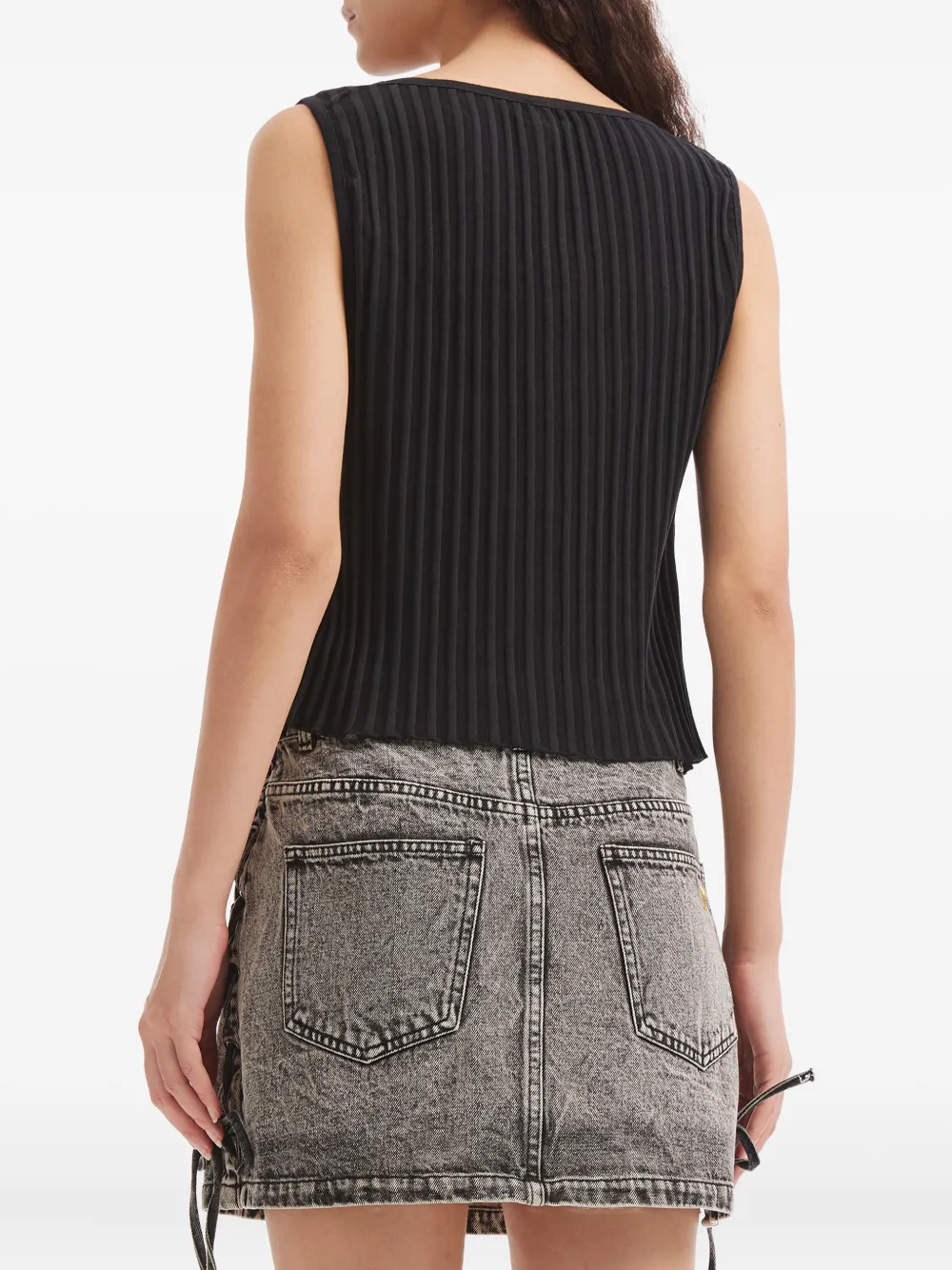Free People Ribbed Buttoned Top In Black