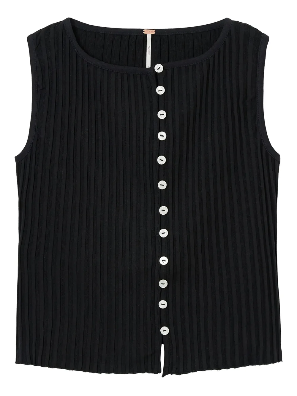 Free People Ribbed Buttoned Top In Black
