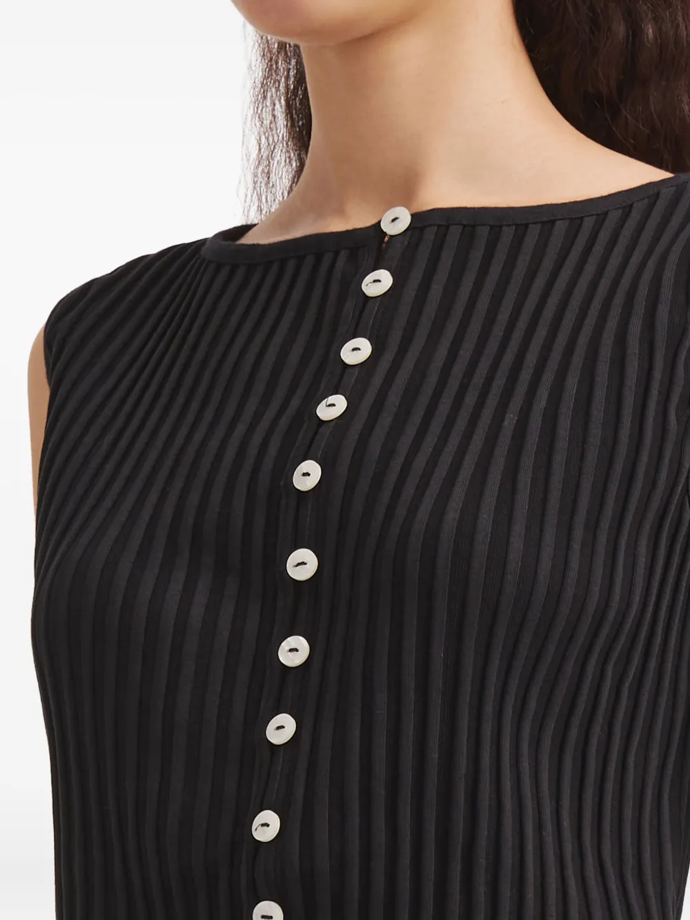 Free People Ribbed Buttoned Top In Black